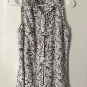 Floral Sleeveless Button-Up Top - White